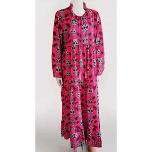 Women's Maxi Dress L Pink Day Of The Dead Scull Flower Flowing Halloween Artsy